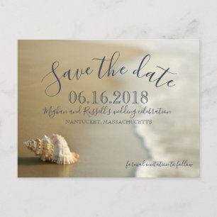 Seashell-Strand-Hochzeits-Save the Date Postkarte