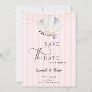 Seashell String Lights Pink Stripes Save the Date