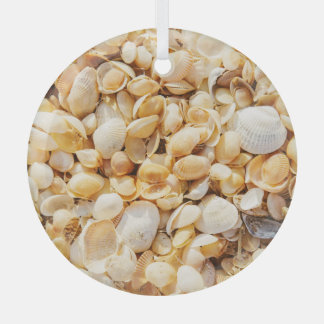 Seashell strukturierte Sommer Strand Hintergrund. Ornament Aus Glas