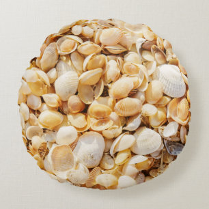 Seashell strukturierte Sommer Strand Hintergrund. Rundes Kissen