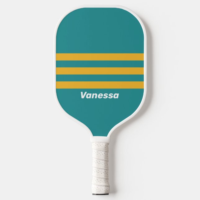 Seashell Sunrise Across Striping mit Namen Pickleball Schläger (Vorderseite)
