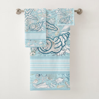 Seashell Szene mit blauem Hintergrund Badhandtuch Set