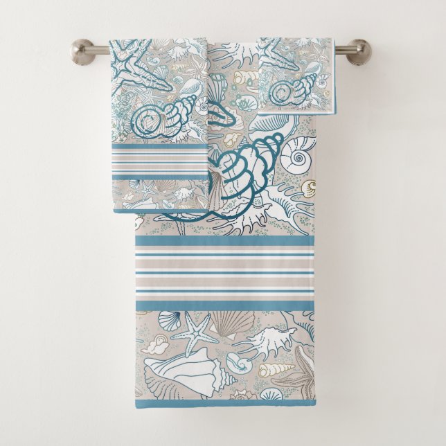 Seashell Szene mit Taupe Background Badetuch Badhandtuch Set (Insitu)