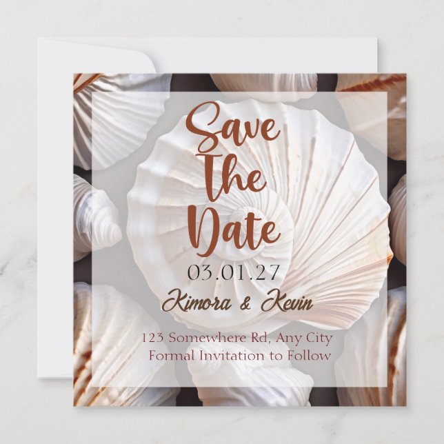 Seashell Theme Personalisiert Save the Date-Karte Save The Date (Vorderseite)