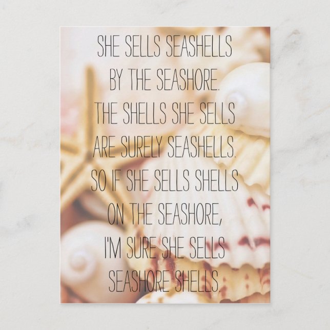 Seashell Tongue Twister Vertical Postcard Postkarte (Vorderseite)