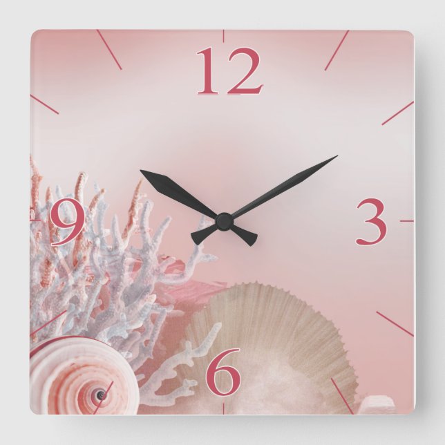 Seashell träumt tropisches Rosa des Strandes | Quadratische Wanduhr (Vorderseite)