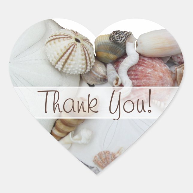 Seashell Trésors "Merci" Coeur Favoriser Étiquette (Devant)