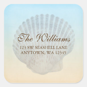 Seashell Tropical Beach Address Label Square Quadratischer Aufkleber