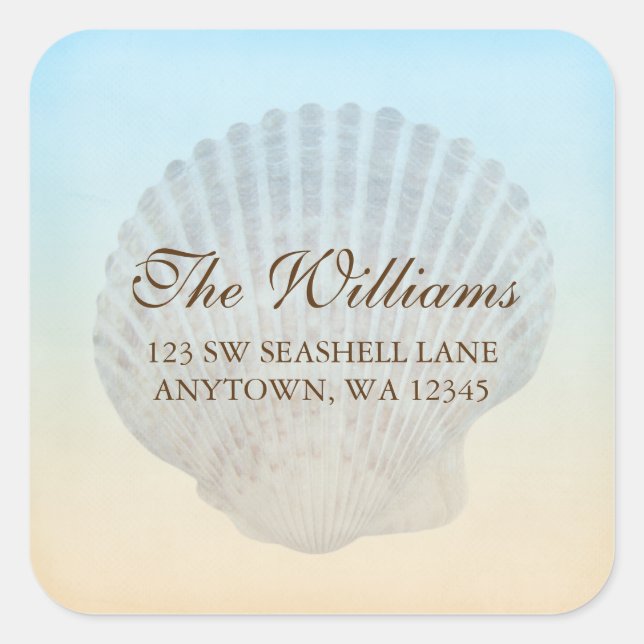 Seashell Tropical Beach Address Label Square Quadratischer Aufkleber (Vorderseite)