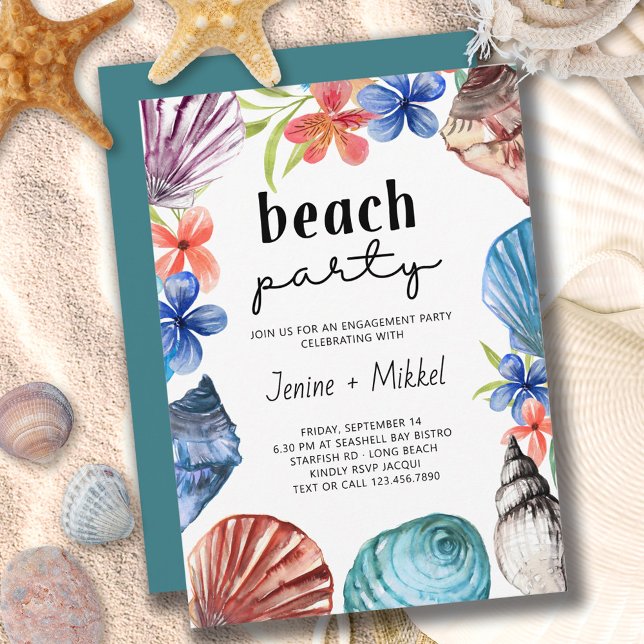 Seashell Tropical Blume Verlobung Beach Party Einladung (Von Creator hochgeladen)