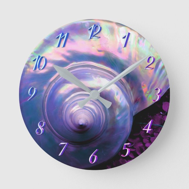 Seashell tropische Opal-Mutter Perle sieht lila au Runde Wanduhr (Vorderseite)