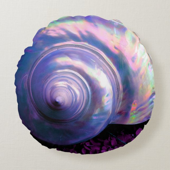 Seashell tropische opaleszente Mutter von Perle Rundes Kissen (Vorderseite)
