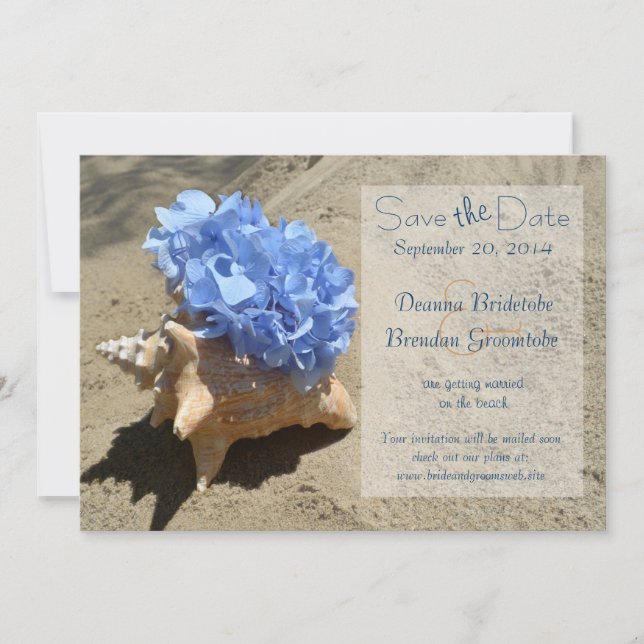 Seashell und Hydrangea Save the Date (Vorderseite)