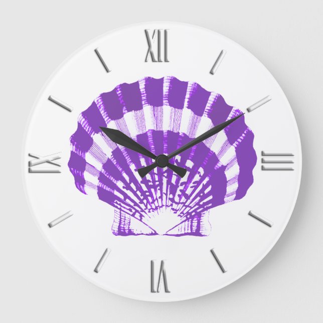 Seashell - Veilchen und Weiß Große Wanduhr (Vorderseite)