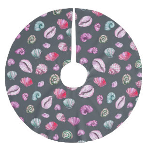 Seashell Watercolor: Dunkles blaues Muster Polyester Weihnachtsbaumdecke