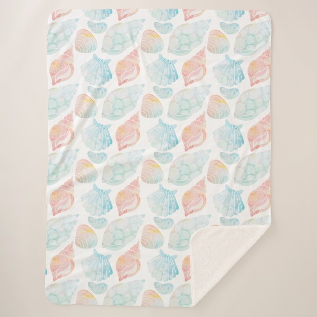 Seashell Watercolor Sherpa Blanket Sherpadecke (Vorderseite)