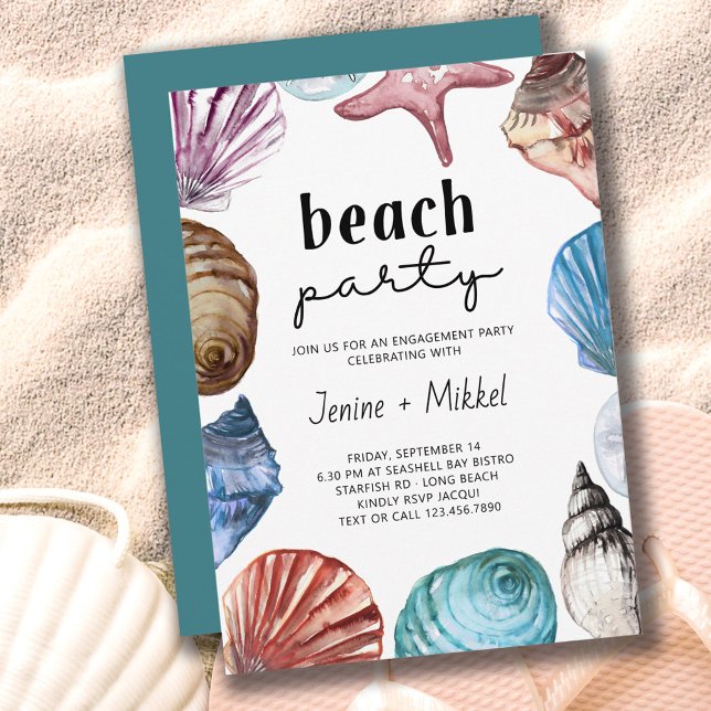 Seashell Watercolor Verlobung Beach Party Einladung (Von Creator hochgeladen)