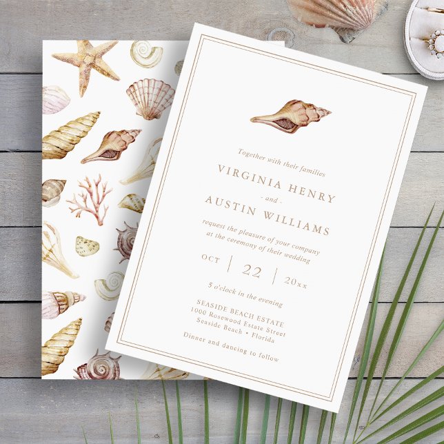 Seashell Wedding Einladung (Modern Minimalist Seashell Watercolor Wedding Invitation by Painted Paperie
)