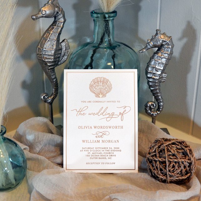 Seashell Wedding Elegante Rose Gold Folieneinladung (Von Creator hochgeladen)