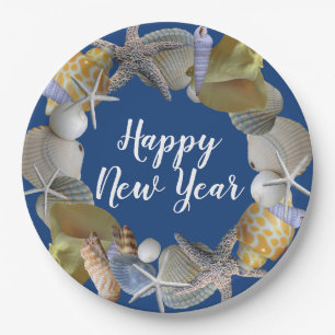 Seashell Wreath Beach Party New Year Pappteller