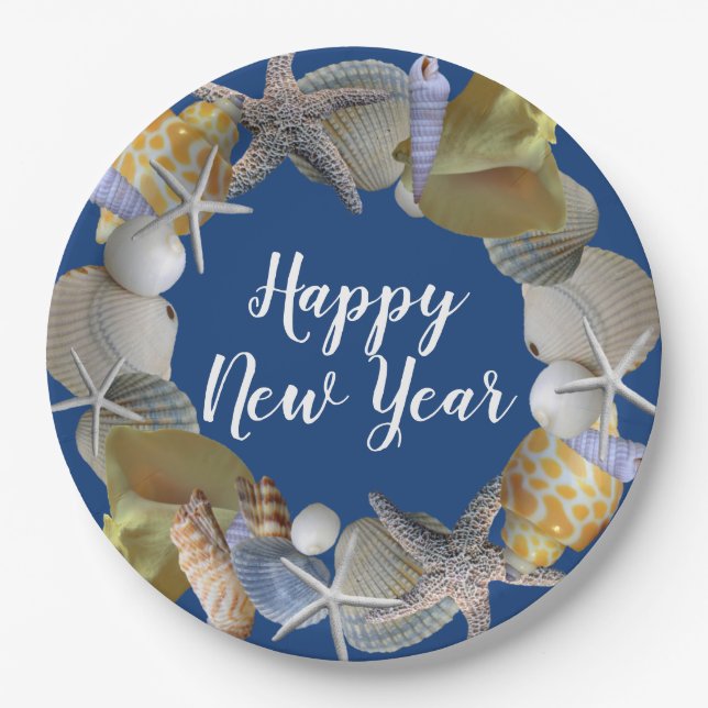 Seashell Wreath Beach Party New Year Pappteller (Vorderseite)