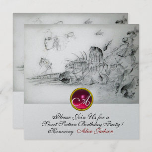 SEASHELLS 16 . GEBURTSTAG PARTY, Ruby Monogram Sil Einladung