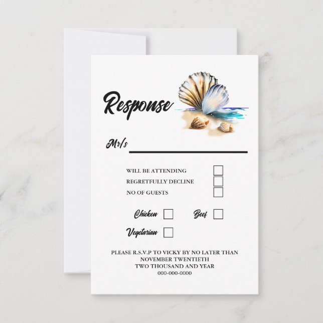 Seashells 3D Strand nautische elegante Muscheln Ma RSVP Karte (Vorderseite)