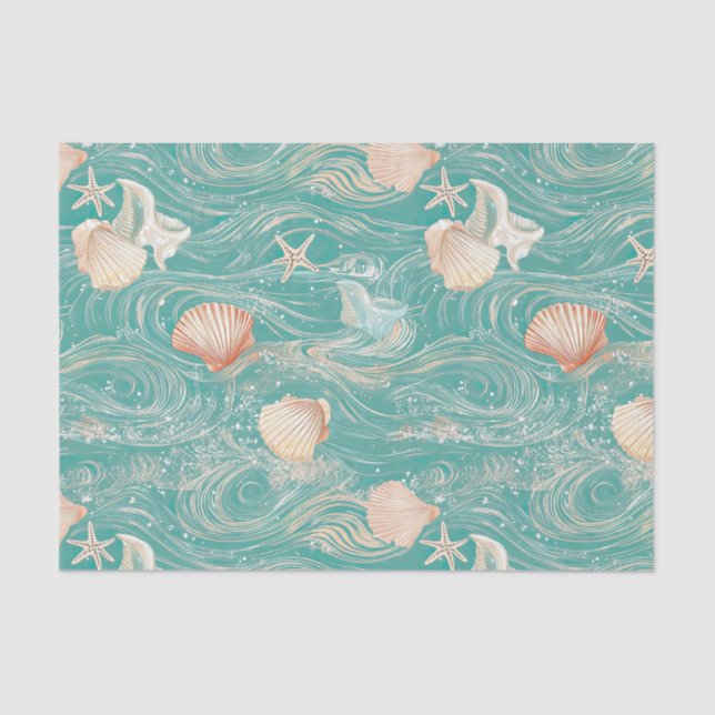 Seashells and Ocean Waves Pattern (10) Seidenpapier (Vorderseite)