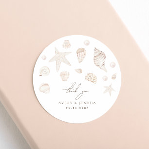 Seashells and Pearls Coastal Wedding Vielen Dank Runder Aufkleber
