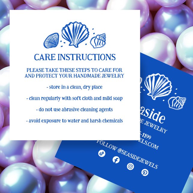 SEASHELLS - Anleitung zur Schmuckpflege Handgefert Quadratische Visitenkarte (SEASHELLS Jewelry CARE INSTRUCTIONS Handmade Craft Square Business Card
)