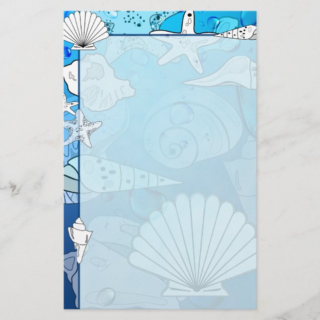 Seashells Aqua Ocean Stationery Briefpapier (Vorderseite)