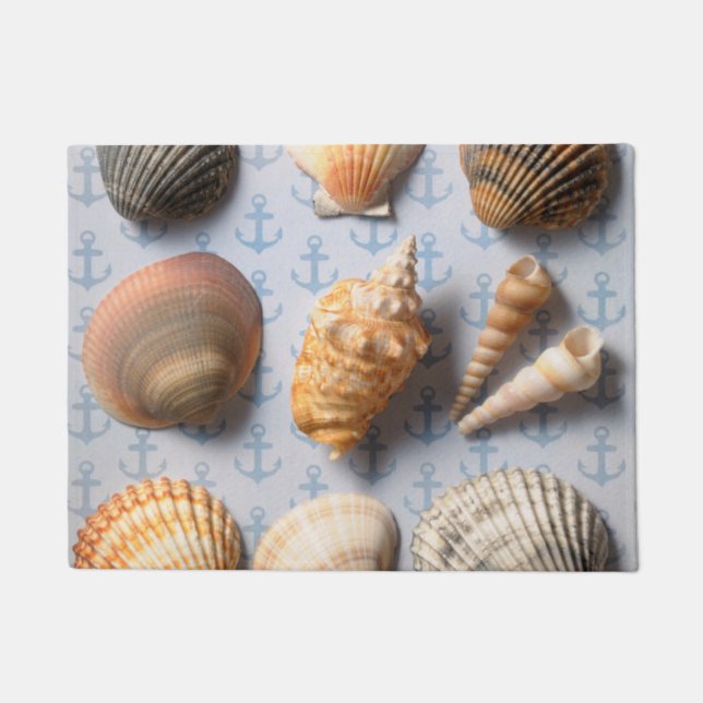 Seashells auf Anker-Hintergrund Fußmatte (Vorderseite)