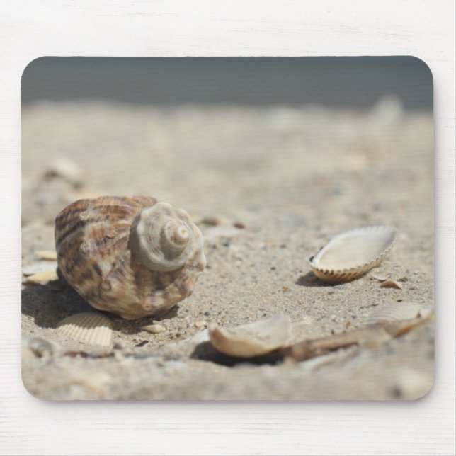 Seashells auf Sand durch das Meer Mousepad (Vorne)