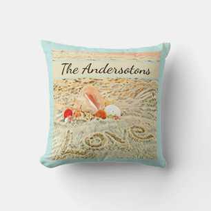 Seashells Beach Hochzeit Aquarellkoralle aquamarin Kissen