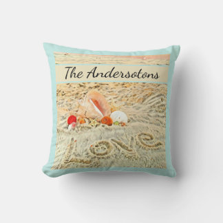 Seashells Beach Hochzeit Aquarellkoralle aquamarin Kissen