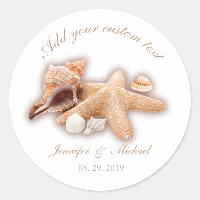Seashells Beach Hochzeit in Urlaubsort Custom Runder Aufkleber (Vorderseite)