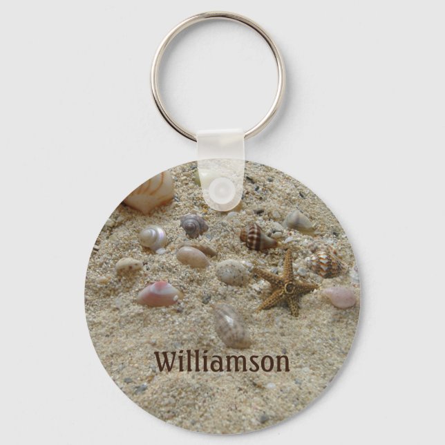 Seashells Beach Sand Personalisierte Küste Schlüsselanhänger (Vorderseite)