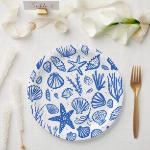Seashells Beach Wedding Blue White Niedlich Seasid Pappteller