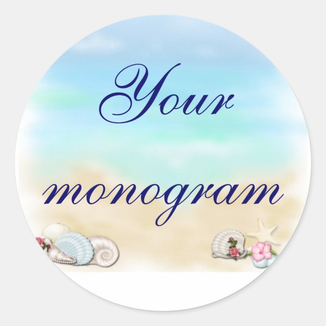Seashells Beach Wedding Theme Umschlag Aufklebers  Runder Aufkleber (Vorderseite)