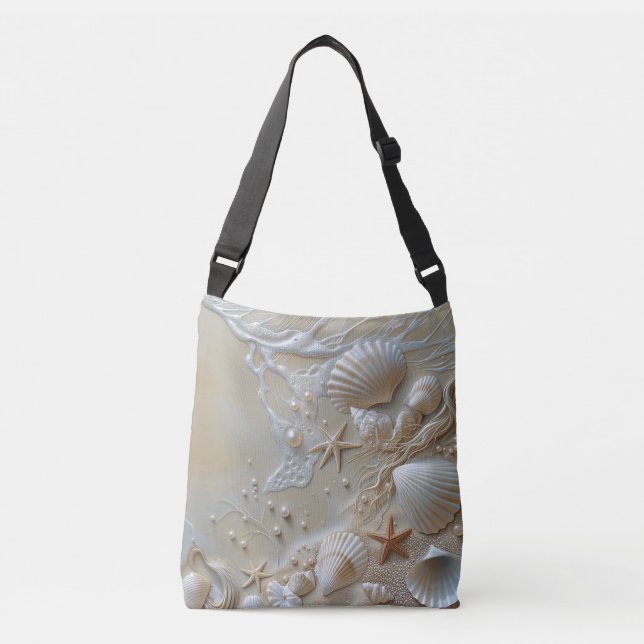 Seashells Beach White Pearls Starfish Tragetaschen Mit Langen Trägern (Vorderseite)