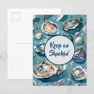 Seashells Behielt auf Shuckin's Oysters Clams Einladungspostkarte
