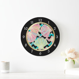 Seashells Black Zickzack Große Wanduhr