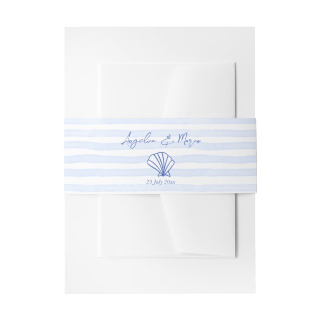 Seashells blaue Grenzhochzeit Einladungsbanderole (Vorderseite Beispiel)