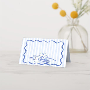 Seashells blaue Grenzhochzeit Platzkarte