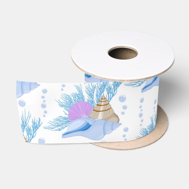Seashells Blue Water Bubbles Marine Sea Snail Satinband (Spule)