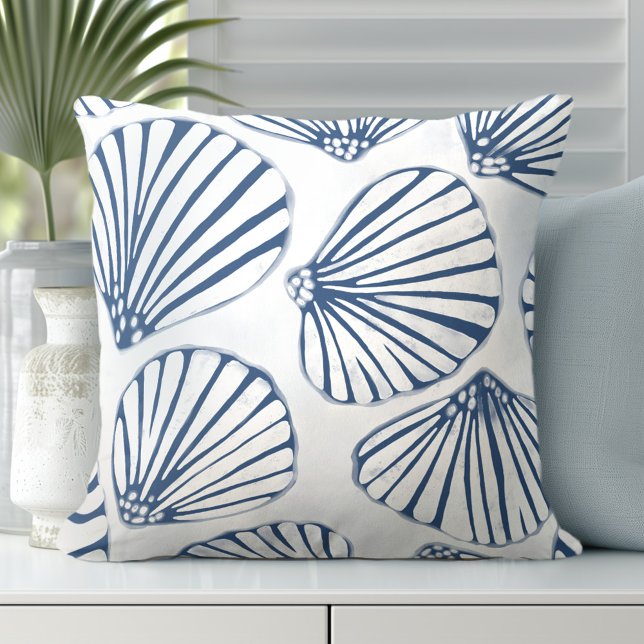 Seashells Blue White Kissen (Discover Gorgeous Coastal Throw Pillows by Totally Coast.)