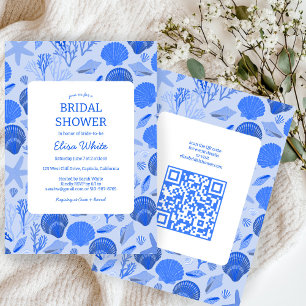 Seashells Brautparty Chic Blue Beach CUSTOM QR Einladung