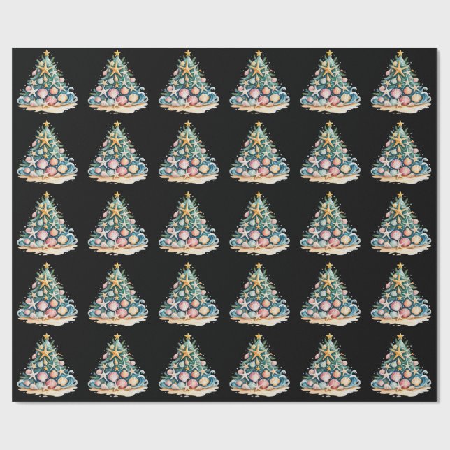 SeaShells Christmas Tree Ocean Water Starfish  Geschenkpapier (Flach)