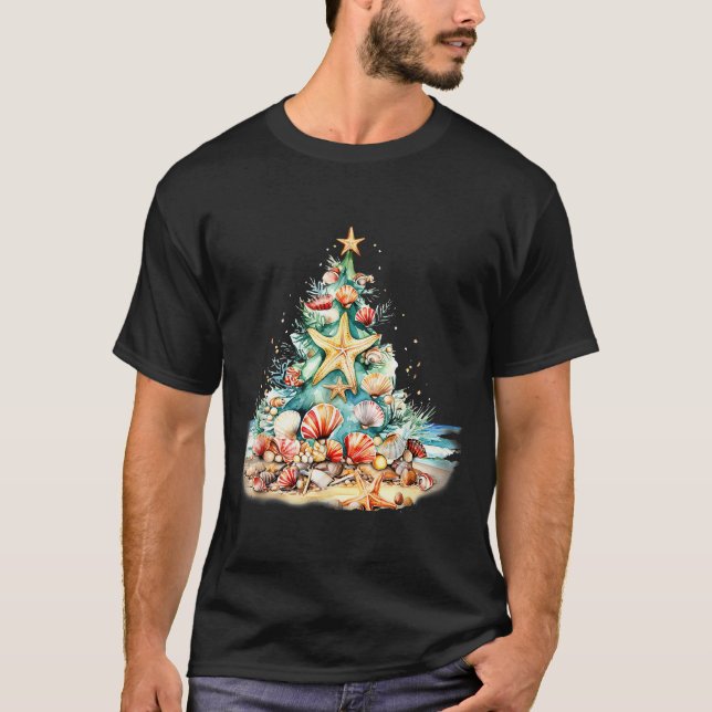 Seashells Christmas Tree Ocean Water Starfish T-Shirt (Vorderseite)