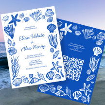 Seashells Frame Beach Wedding CUSTOM QR Code
